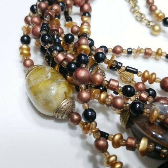 Chico's Lucite Multi-Strand Beaded Necklace, 9 Strand, Brown Black Gold, 20 Inch - Picture 7 of 12